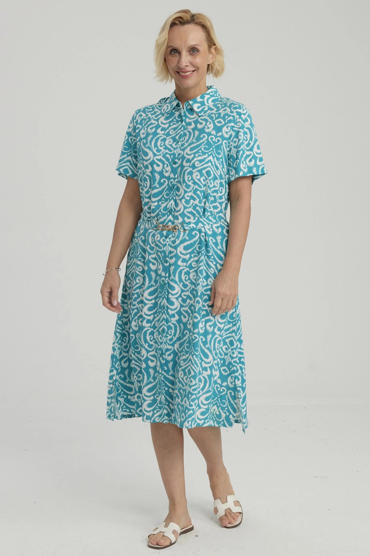 Vestido Mujer Abotonado Turquesa