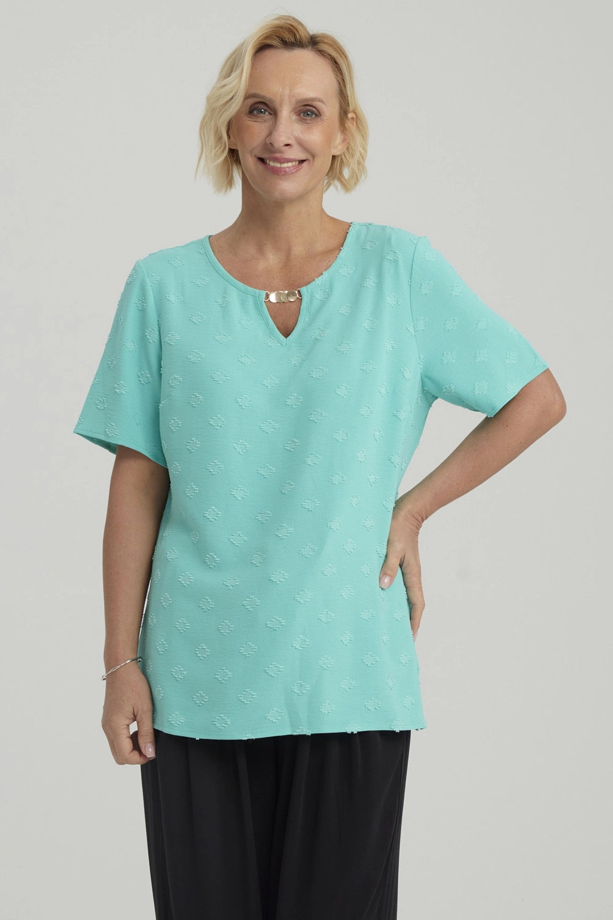 Blusa Mujer Textura Turquesa