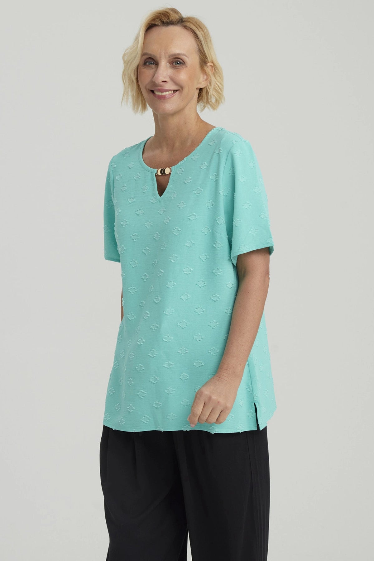 Blusa Mujer Textura Turquesa