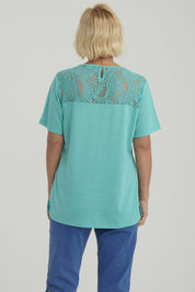 Polera Mujer Detalle Encaje Turquesa