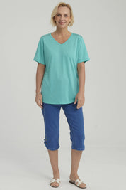 Polera Mujer Detalle Encaje Turquesa