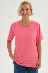 Polera Mujer Detalle Cuello Coral