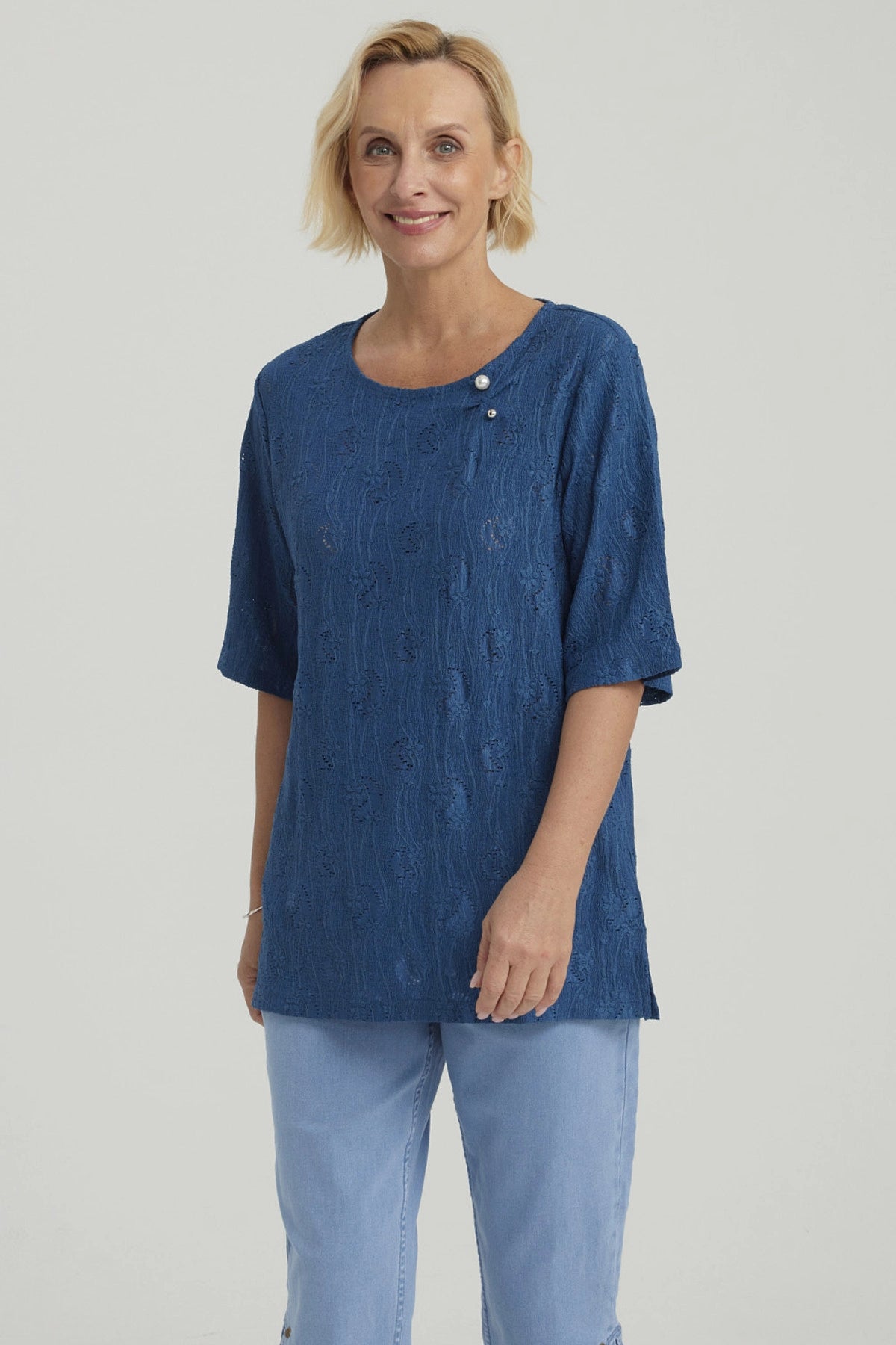 Polera Mujer Texturizada Azul