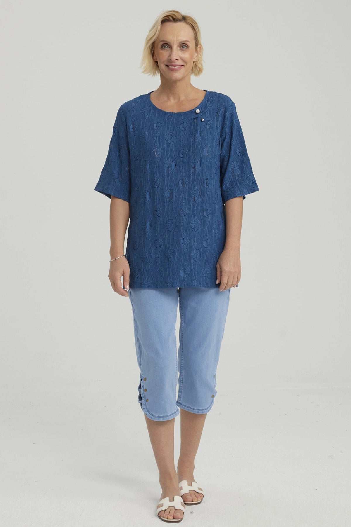 Polera Mujer Texturizada Azul