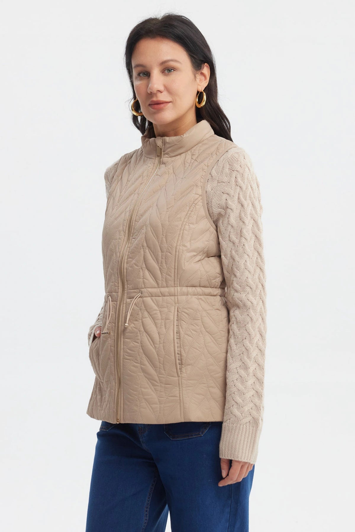 Parka Mujer Con Rombos Beige