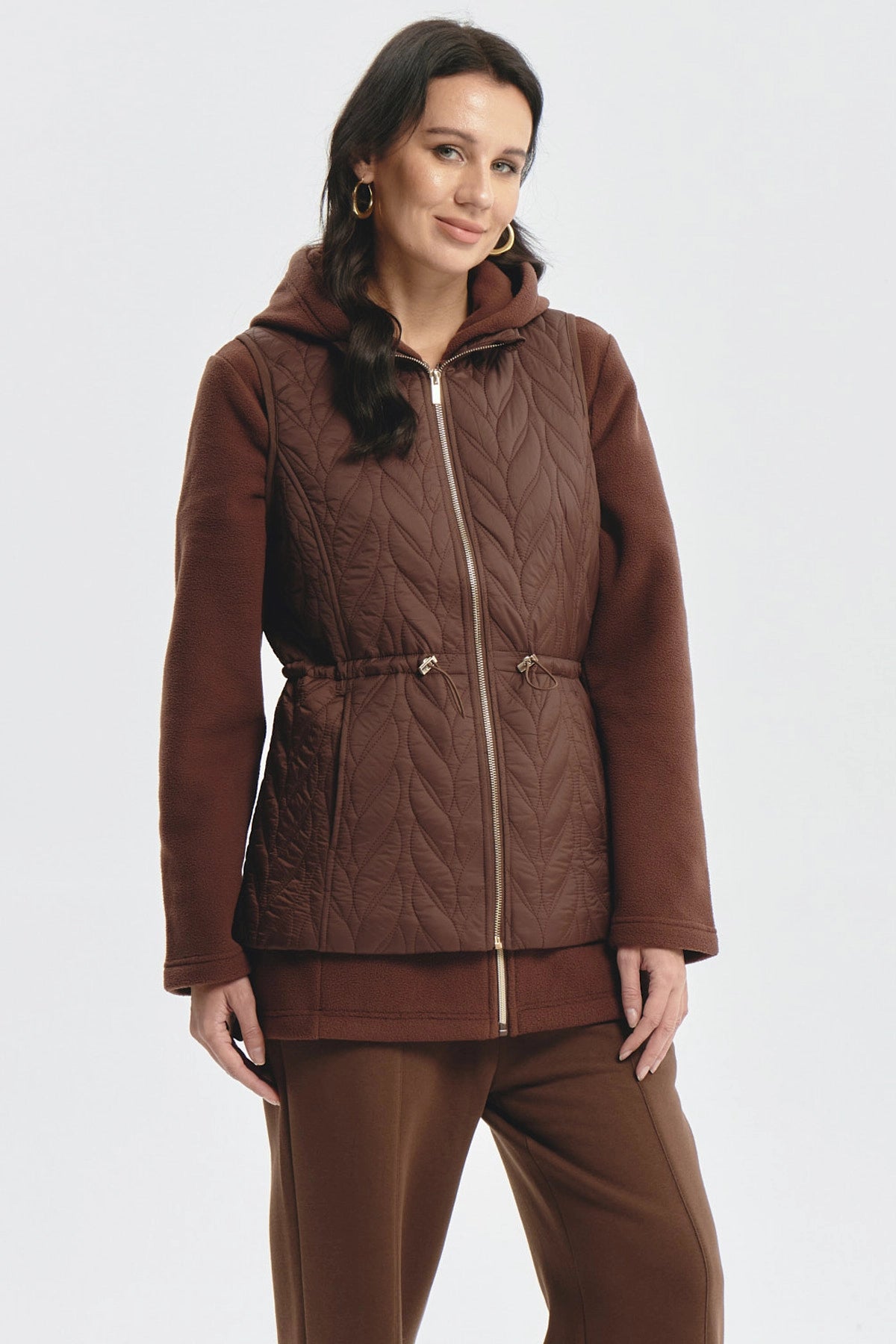 Parka Mujer Con Rombos Café Oscuro