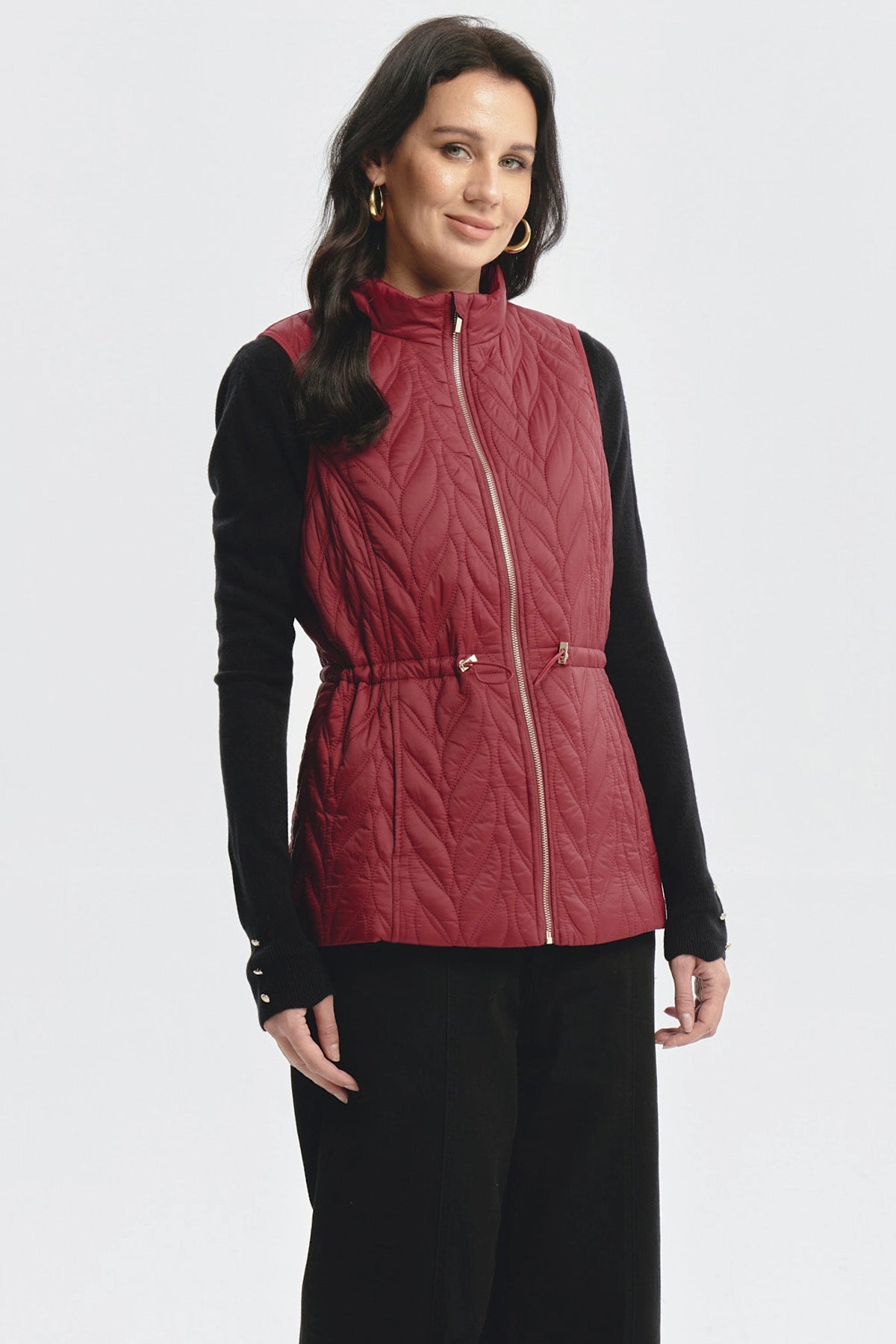 Parka Mujer Con Rombos Rojo Oscuro