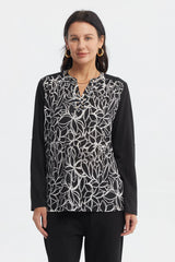 Polera Mujer Cuello Abotónado Negro / Blanco