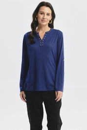 Polera Mujer Cuello Abotónado Azul