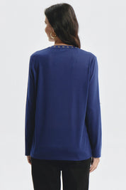 Polera Mujer Cuello Abotónado Azul