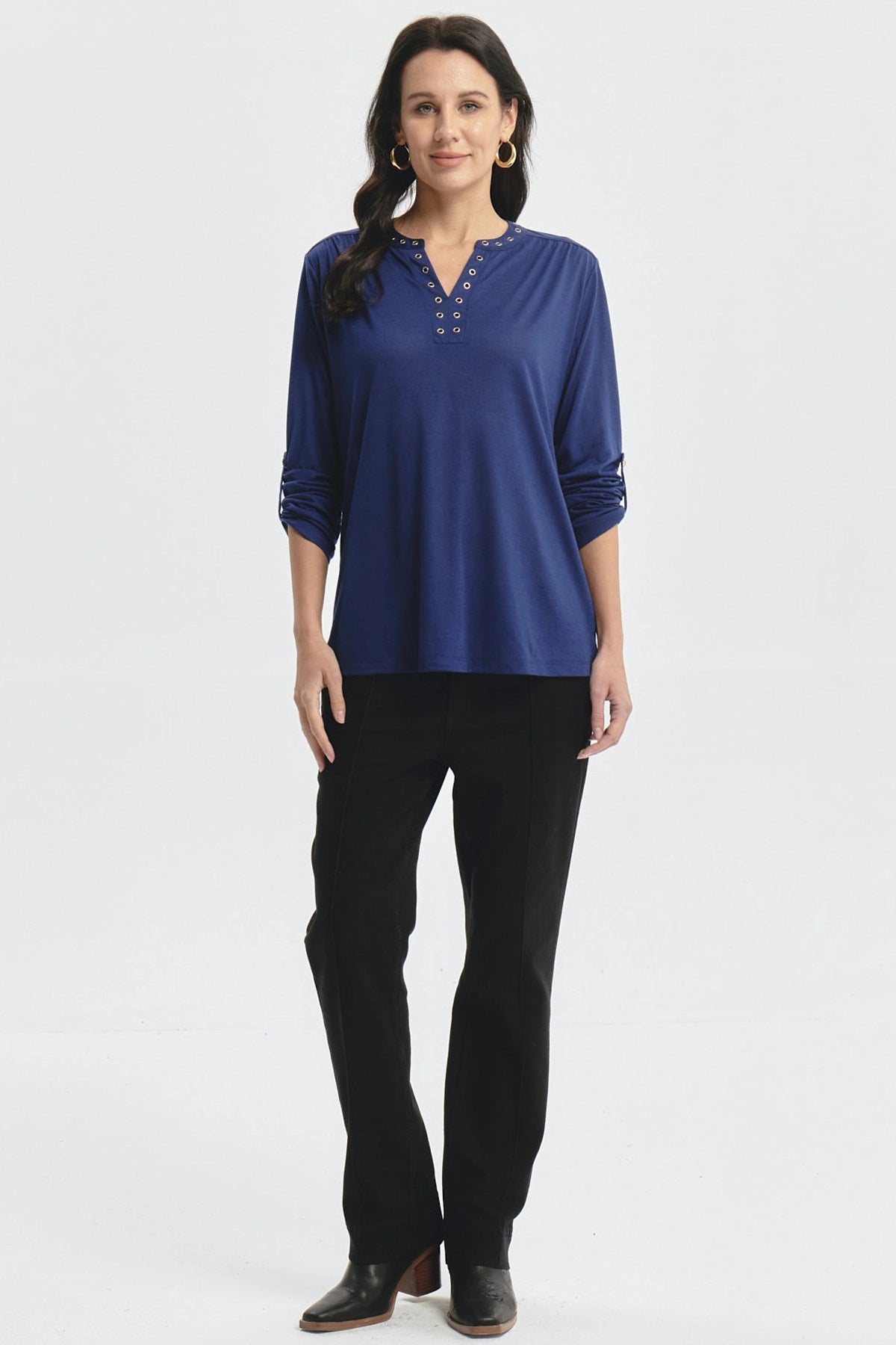 Polera Mujer Cuello Abotónado Azul