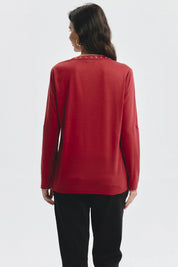 Polera Mujer Cuello Abotónado Rojo