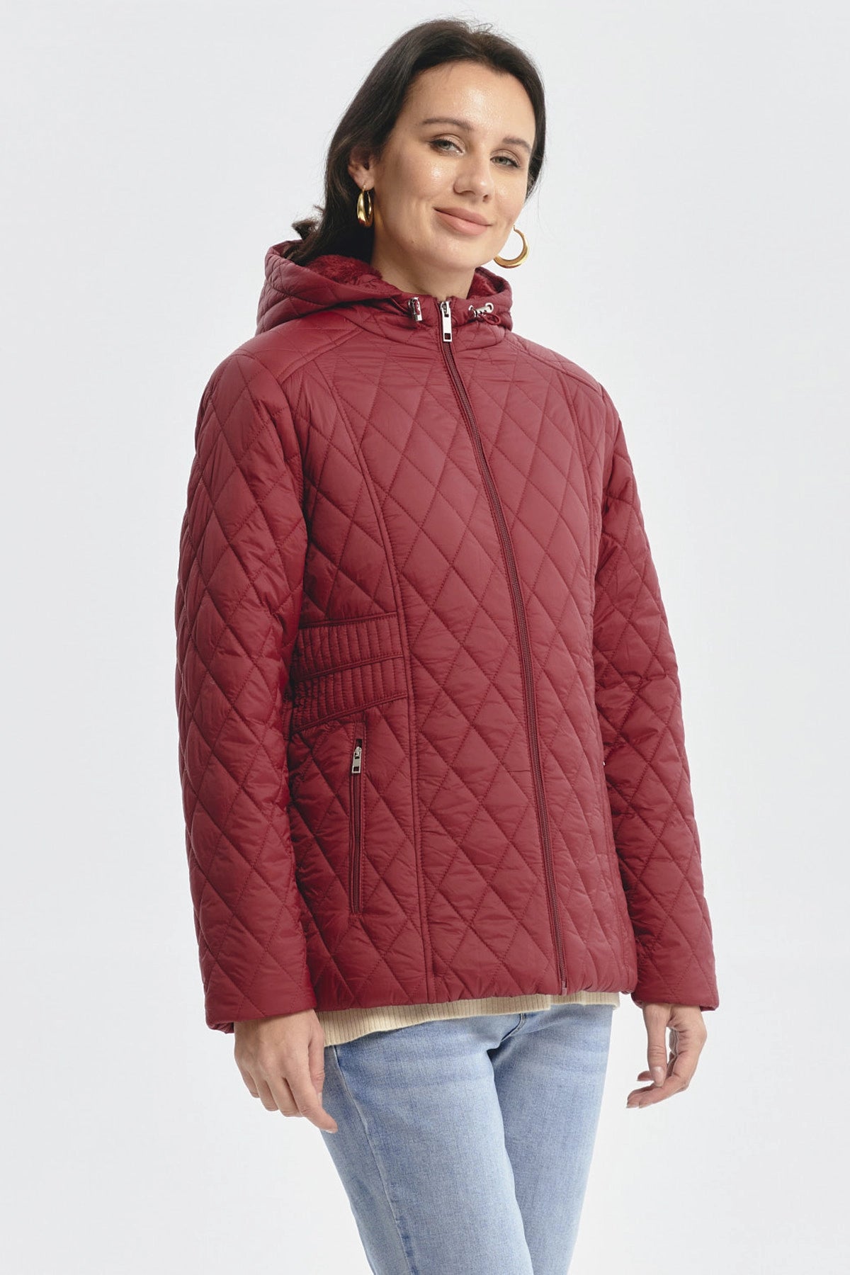 Parka Mujer Con Chiporro Rojo Oscuro