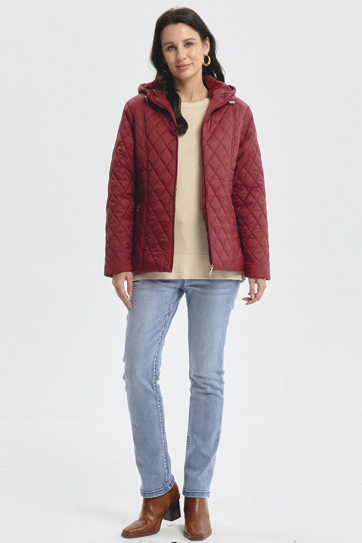 Parka Mujer Con Chiporro Rojo Oscuro