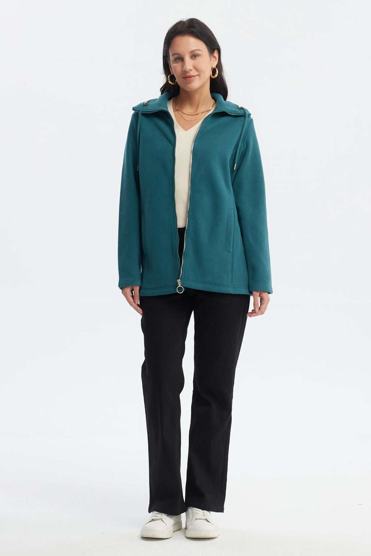 Polar mujer en color petróleo con cierre frontal y bolsillos laterales prenda lisa