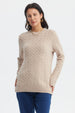 Sweater beige de mujer con tejido calado en patrón de espiga sin estampa diseño elegante y acogedor