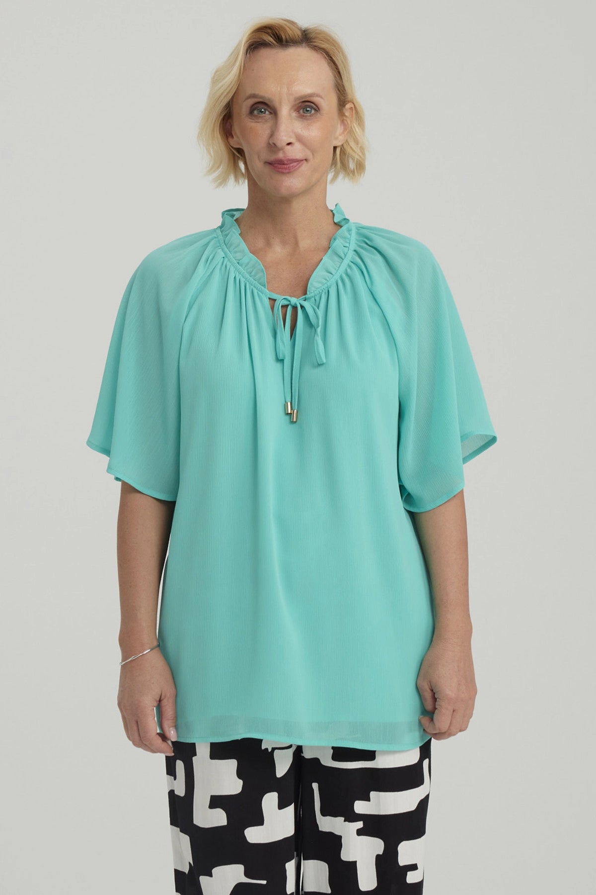 Blusa Mujer Con Cordón Turquesa