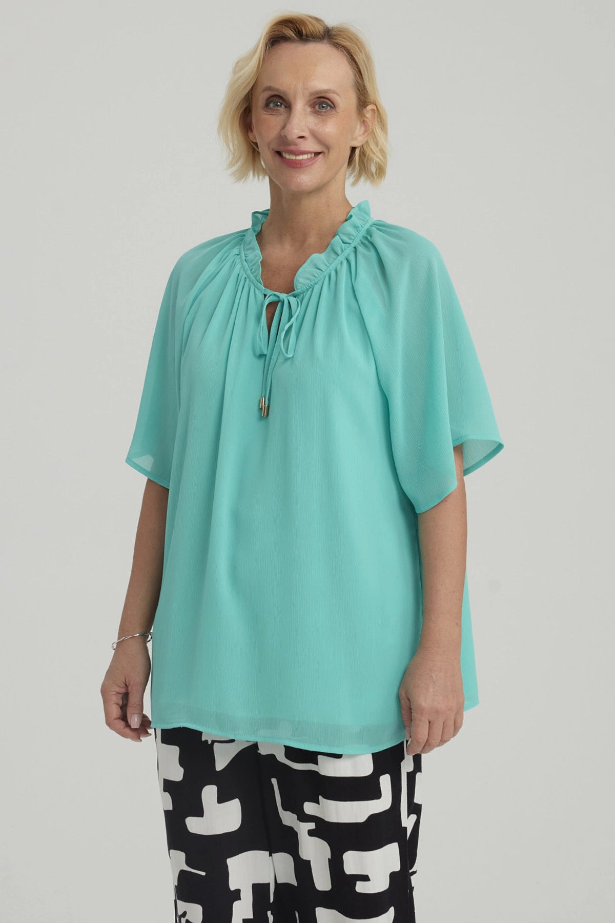 Blusa Mujer Con Cordón Turquesa