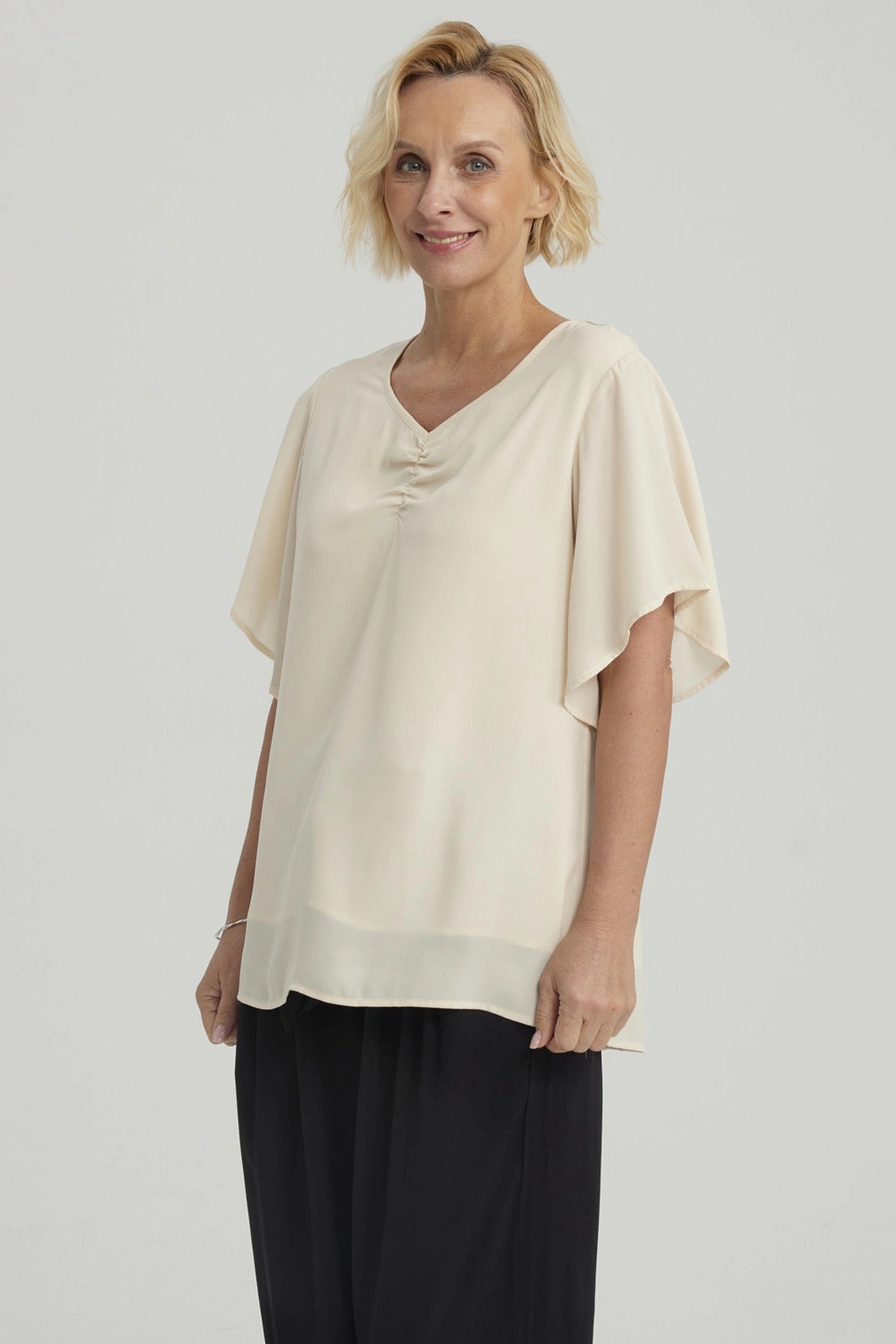 Blusa Mujer Vuelos Beige Claro