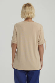 Polera Mujer Nudo En Mangas Beige
