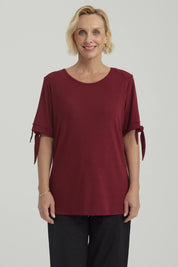 Polera Mujer Nudo En Mangas Burdeo