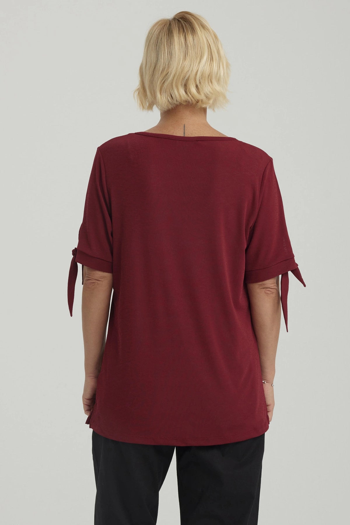 Polera Mujer Nudo En Mangas Burdeo