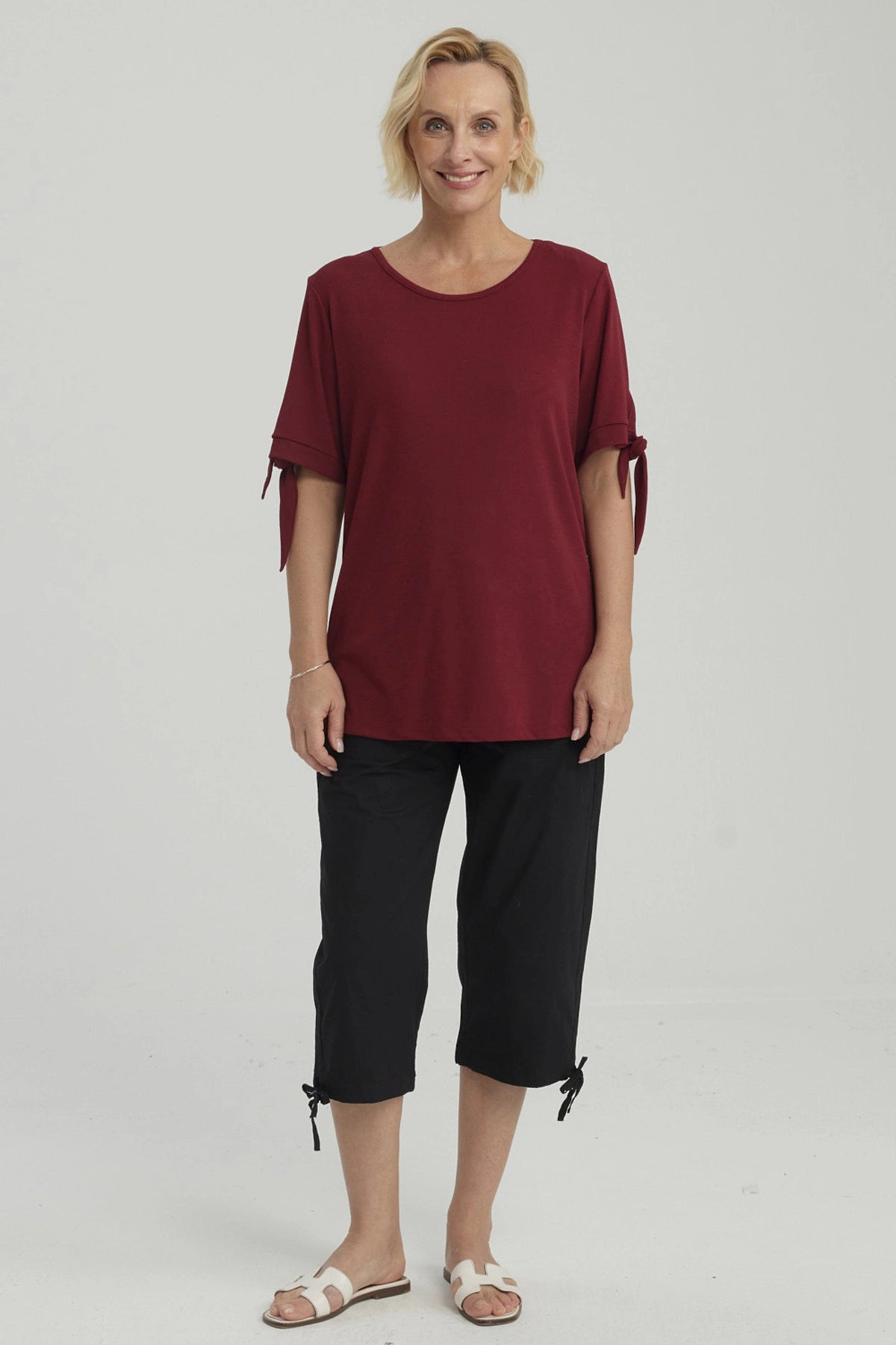 Polera Mujer Nudo En Mangas Burdeo