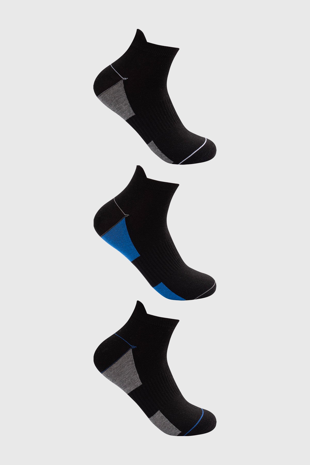 Calcetas deportivas negras para hombre con talón gris y azul diseño liso estilo casual