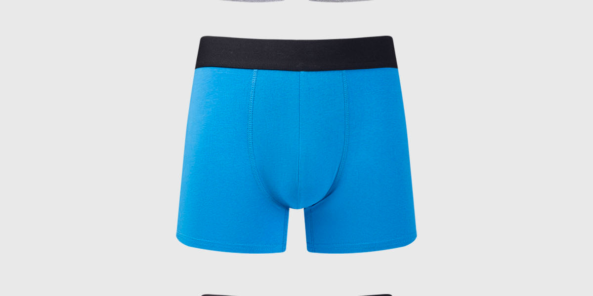 Boxer hombre tripack liso azul con cinturilla negra en tres colores diferentes