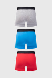 Boxer hombre tripack liso azul con cinturilla negra en tres colores diferentes