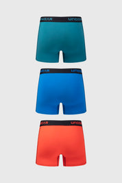 Boxer hombre tripack largo verde con cintura negra y detalles de costura visibles