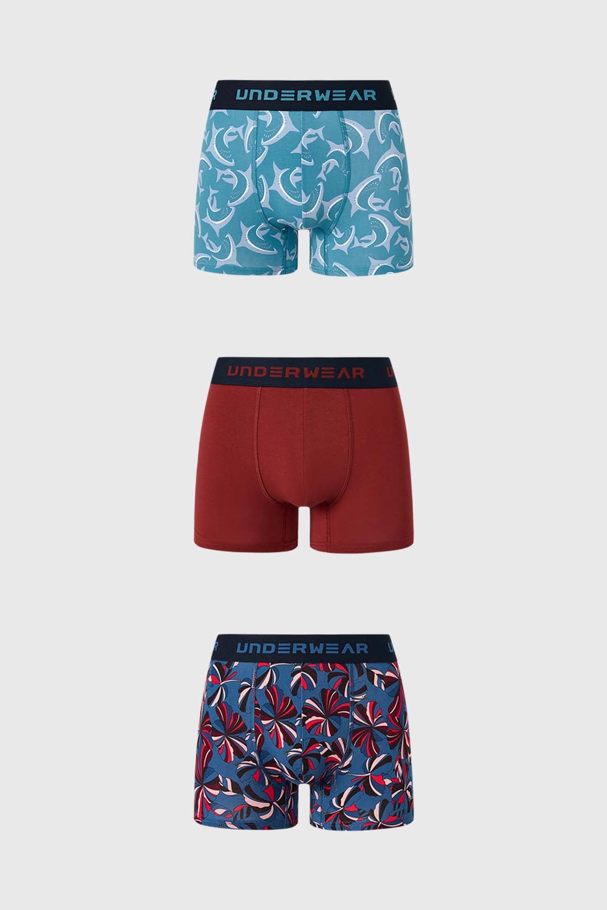 Boxer Hombre Tripack Liso Burdeo