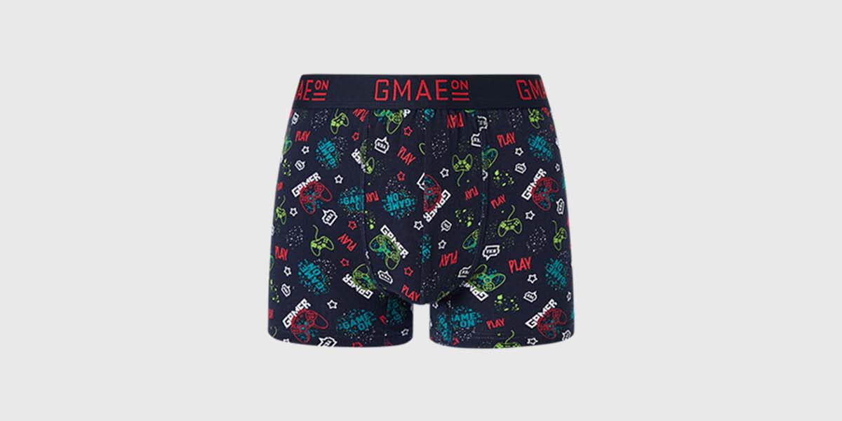 Boxer niño tripack rojo con estampados de videojuegos y elástico azul oscuro