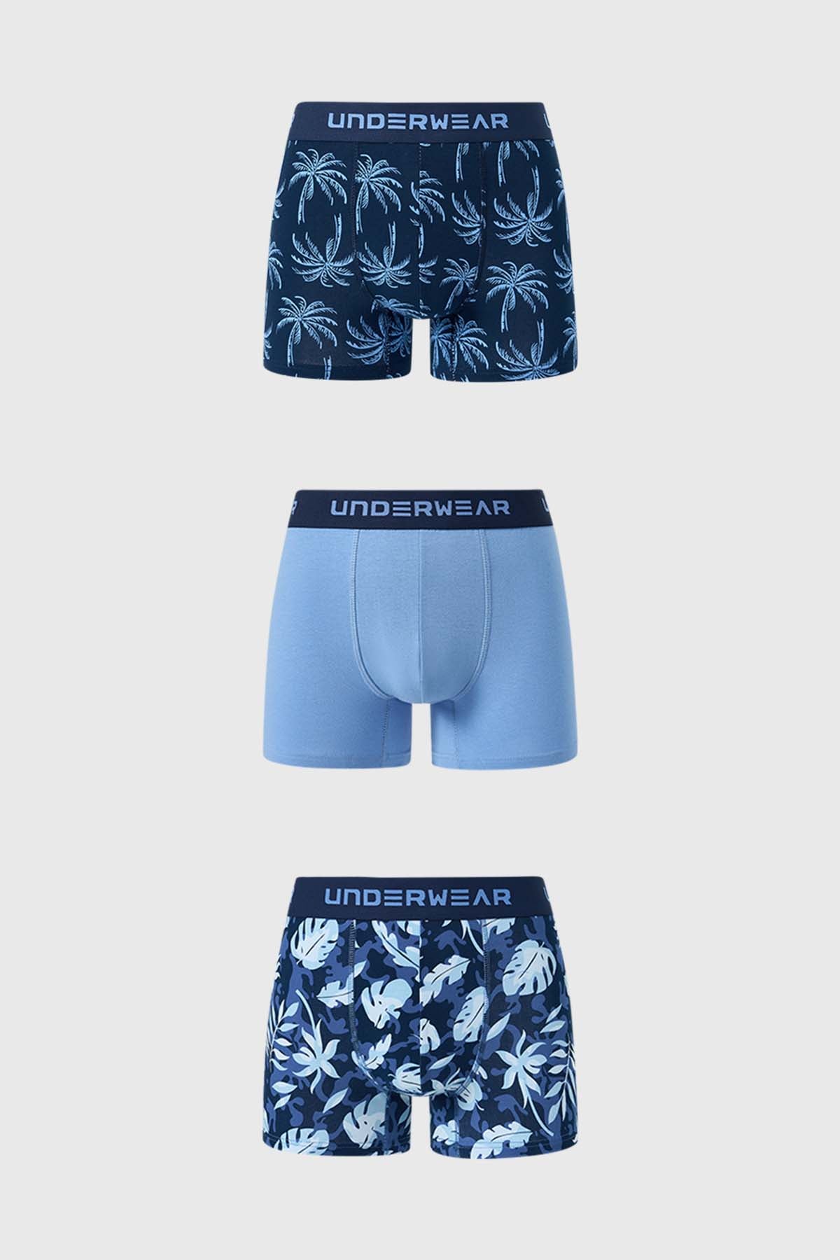 Boxer Hombre Tripack Liso Azul