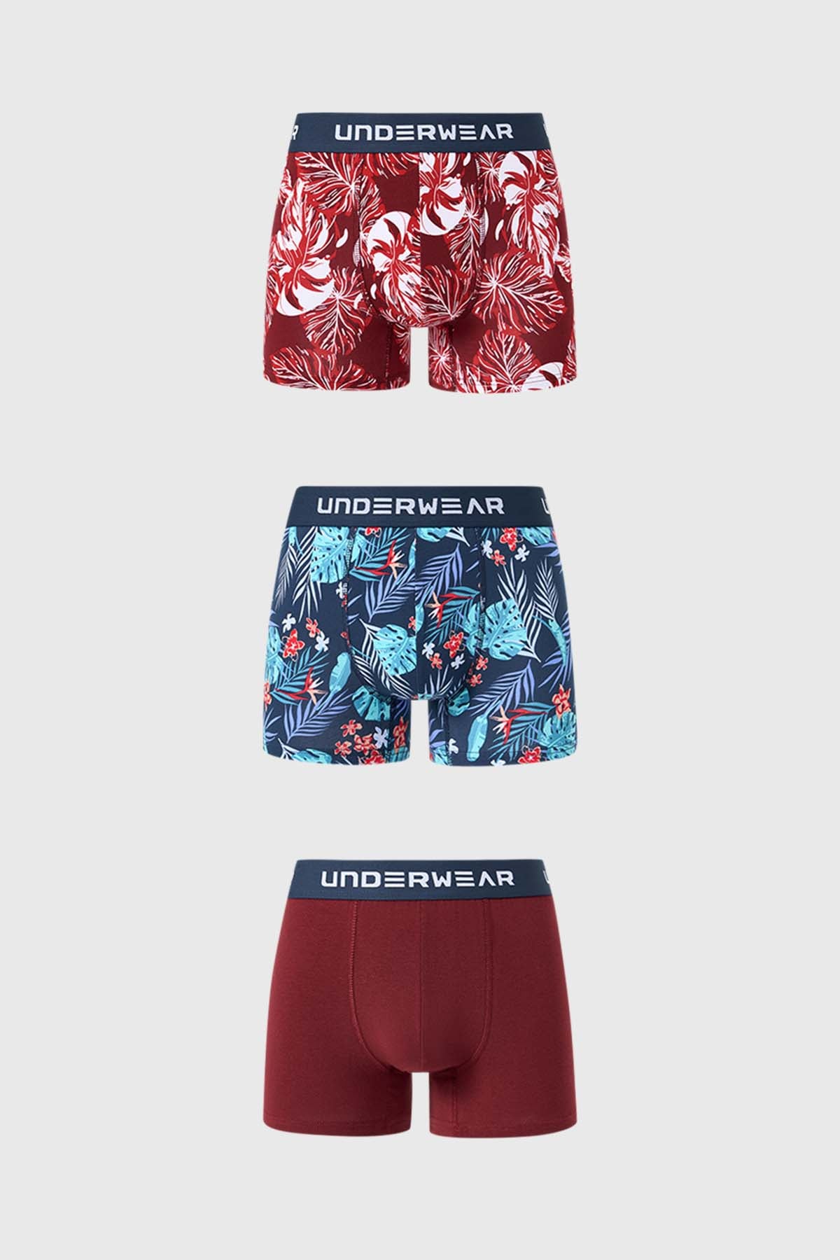 Boxer Hombre Tripack Liso Burdeo