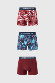 Boxer Hombre Tripack Liso Burdeo