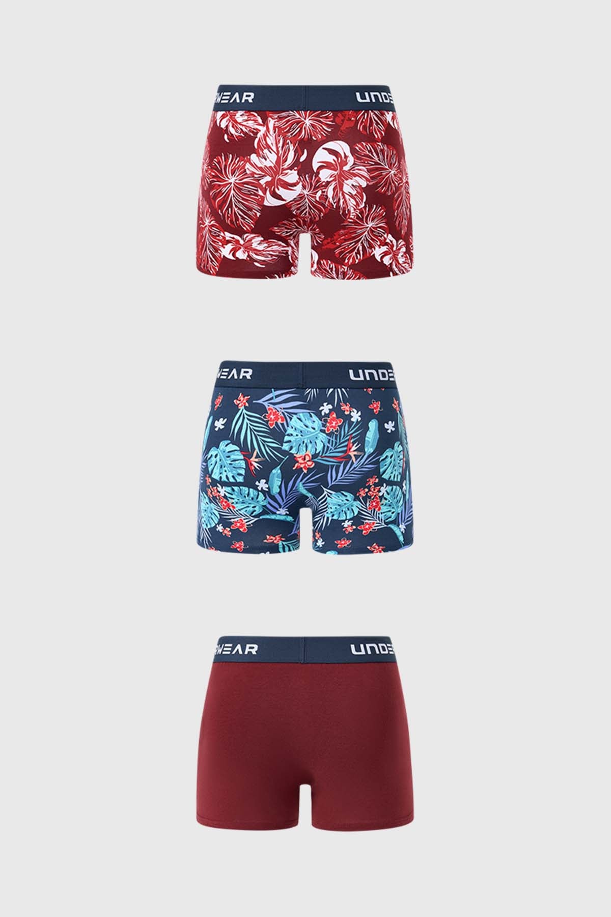 Boxer Hombre Tripack Liso Burdeo