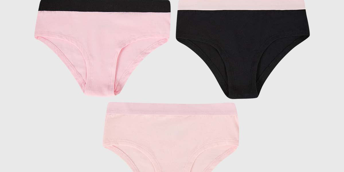 Calzón niña tripack pantaleta rosado con detalles en negro y rosa claro