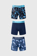 Tripack de boxers para hombre en azul con estampados de hojas y cintura elástica
