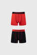 Boxer bipack rojo y negro con cinturilla 'UNDERWEAR' visible en rojo y negro