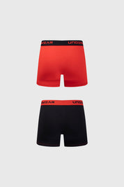 Boxer bipack rojo y negro con cinturilla 'UNDERWEAR' visible en rojo y negro