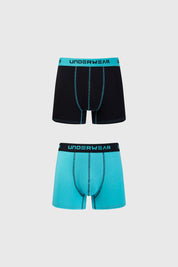 Boxer bipack hombre verde y negro con costuras contrastantes y cintura con texto