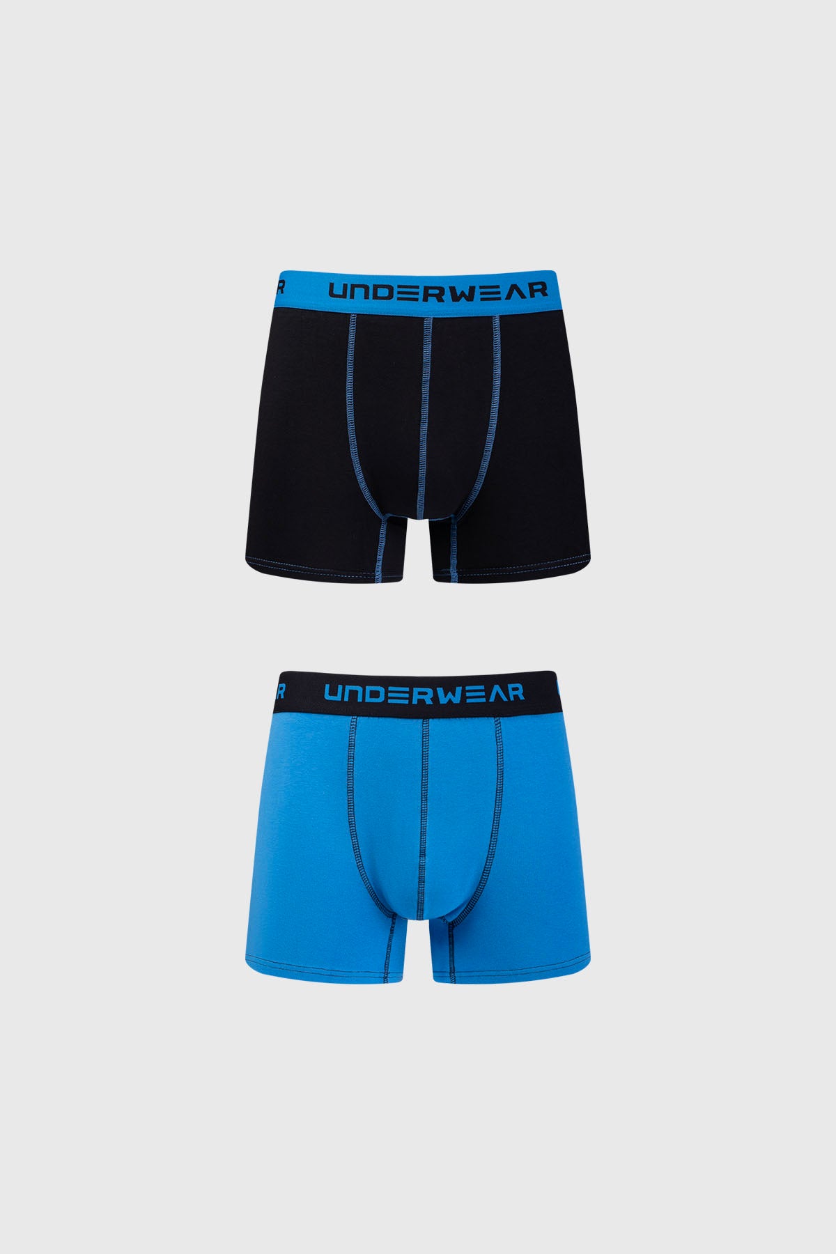 Boxer bipack en negro y azul con cintura elástica y costuras visibles