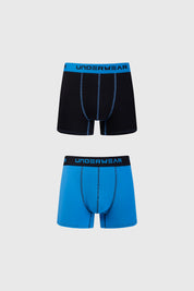 Boxer bipack en negro y azul con cintura elástica y costuras visibles