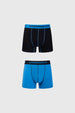 Boxer bipack en negro y azul con cintura elástica y costuras visibles