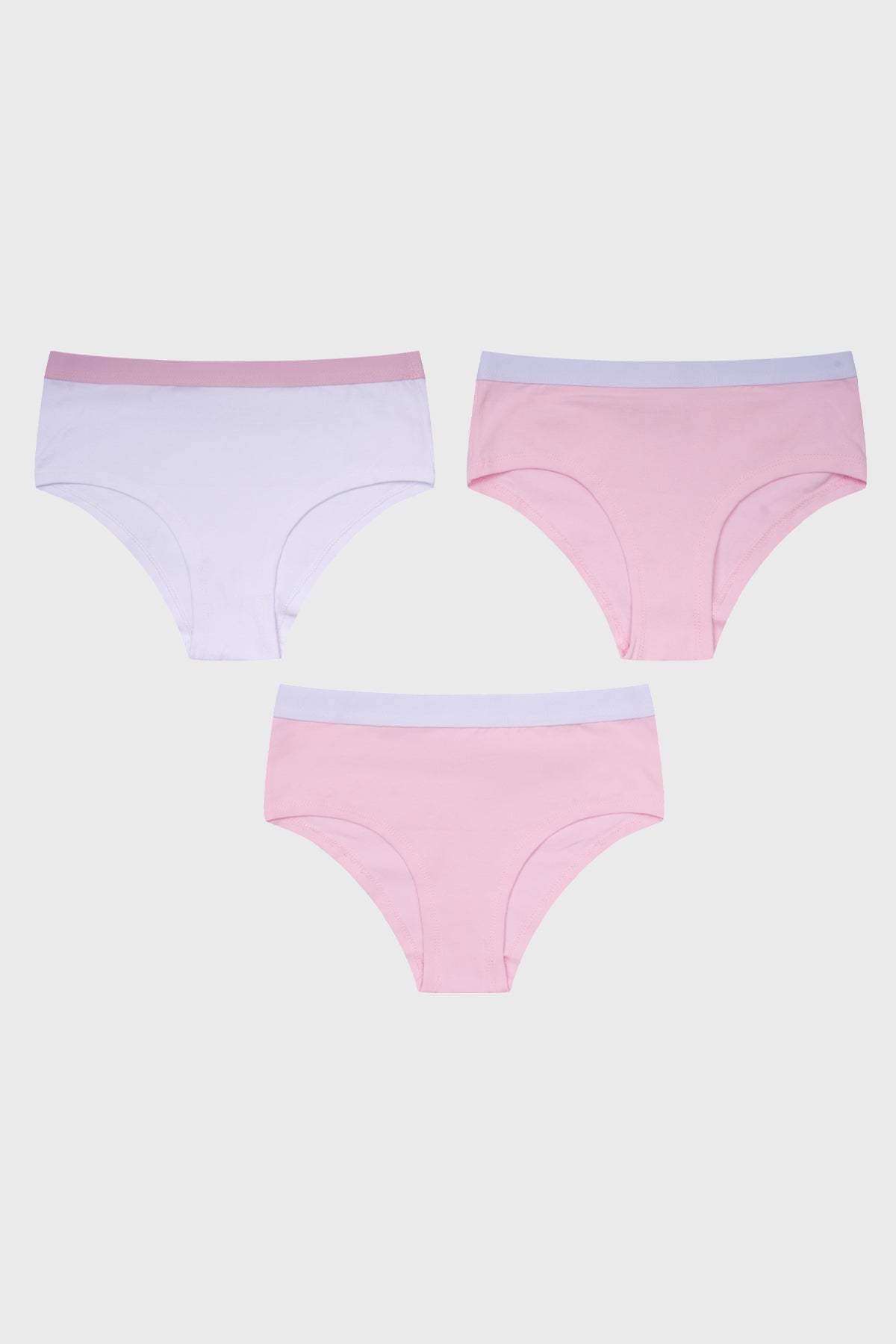 Calzón niña pantaleta tripack blanco y rosa con cintura elástica contrastante
