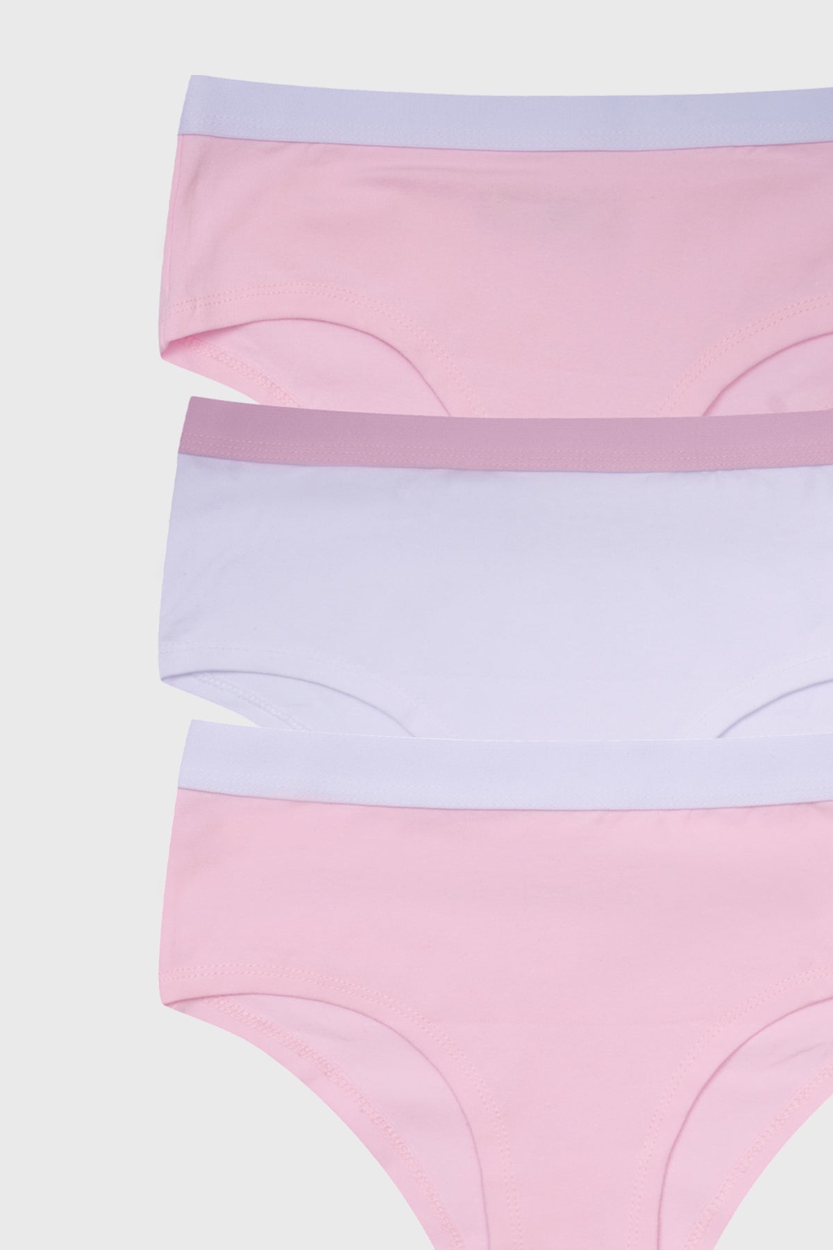 Calzón niña pantaleta tripack blanco y rosa con cintura elástica contrastante