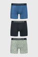 Tripack de boxers largos para hombre en azul marino con diseño gráfico geométrico y cintura con texto UNDERWEAR