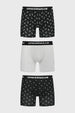 Boxer hombre tripack largo negro uno liso otro gris claro y uno con estampado de piñas pequeñas repetidas en blanco