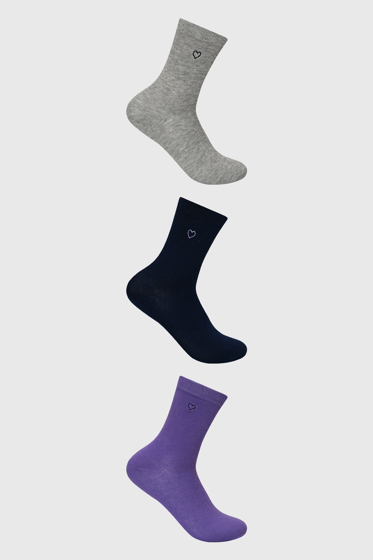 Calcetines mujer tripack azul marino con corazones bordados pequeños en la parte superior diseño minimalista